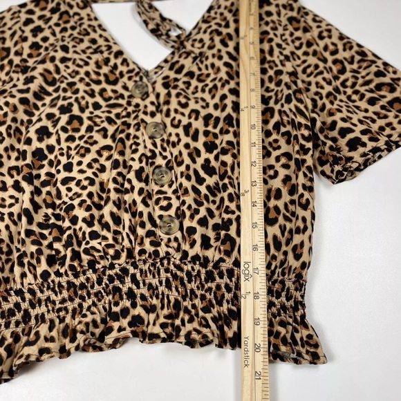 Maurices Medium Leopard Print Top with Short Sleeve and Faux Buttons - Picture 7 of 7